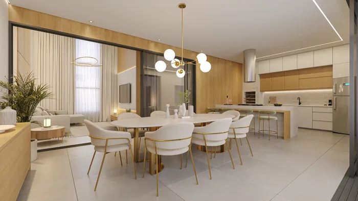 Casa Linear 03 Suítes – Valle Verde — sala de jantar e cozinha integradas